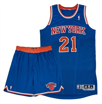 2013-14 Iman Shumpert Game Used New York Knicks Road Jersey and Shorts From 4/6/14 (Steiner)